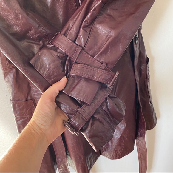 Vintage Etienne Aigner Leather Jacket Trench Wrap Coat Oxblood Burgundy 60s 70s - Picture 11 of 15